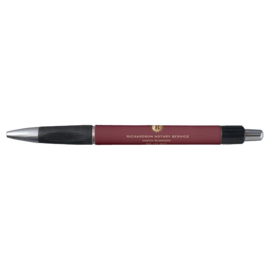 Donkerrood & Goud Monogram Notaris Zakelijke Promo Pen (Voorkant)