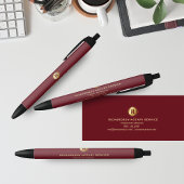 Donkerrood & Goud Monogram Notaris Zakelijke Promo Zwarte Inkt Pen