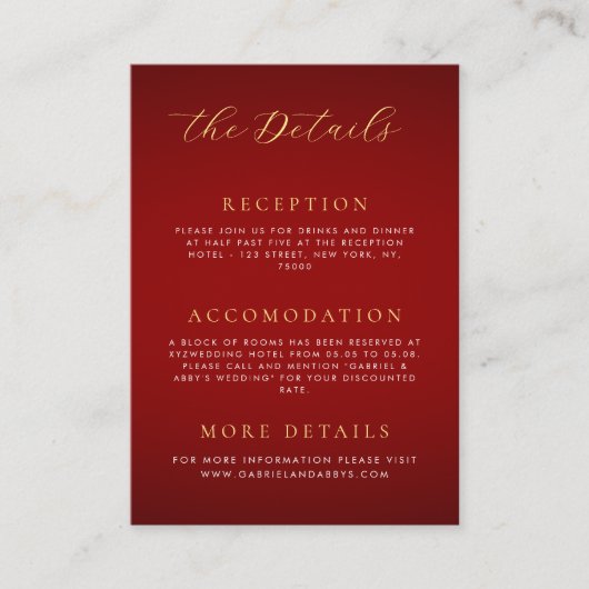 Donkerrood & Goud Monogram Romantische Bruiloft De Informatiekaartje (Voorkant)