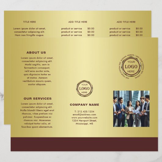 Donkerrood goud ontwerp, Logo of foto brochures, (Voorkant / Achterkant)