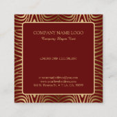 Donkerrood & Goud Zebra Strepen Patroon Vierkante Visitekaartje (Achterkant)