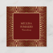 Donkerrood & Goud Zebra Strepen Patroon Vierkante Visitekaartje (Voorkant)