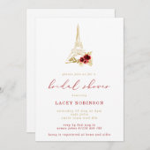 Donkerrood & Gouden Bloemen Eiffeltoren Vrijgezell Kaart (Voorkant / Achterkant)