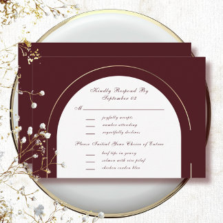 Donkerrood gouden kader script menu selectie RSVP