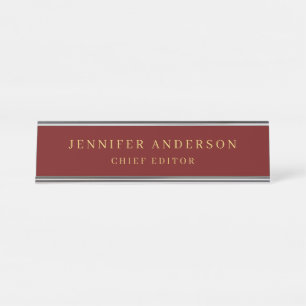 Donkerrood & Gouden Kleuren Professionele Moderne  Bureau Naambordje