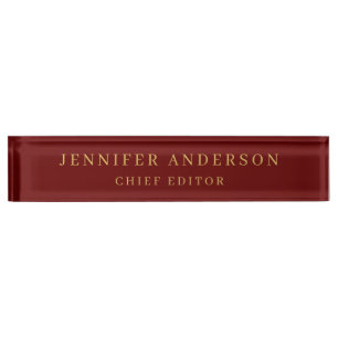 Donkerrood & Gouden Kleuren Professionele Moderne  Naambordje