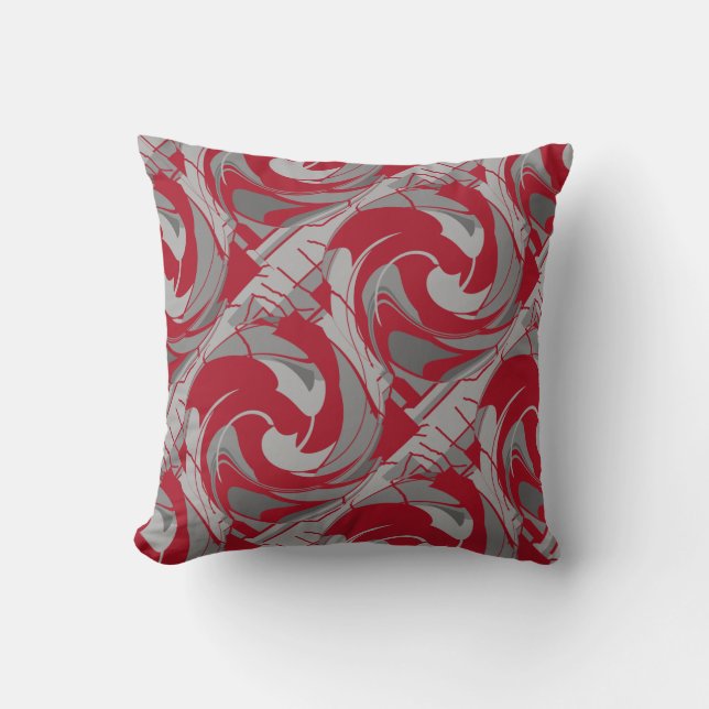 Donkerrood Grijs Charcoal Diagonal Swirling Abstra Kussen (Voorkant)