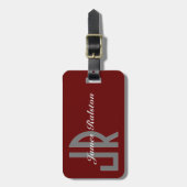 Donkerrood, grijs en wit monogram, aan te passen bagagelabel (Voorkant verticaal)
