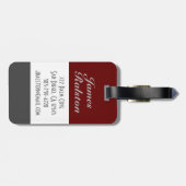 Donkerrood, grijs en wit monogram, aan te passen bagagelabel (Achterkant horizontaal)