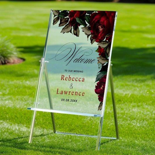 Donkerrood groen bloemenmoody gothic bruiloft welk acryl bord