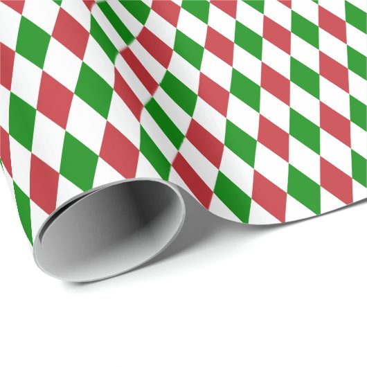 Donkerrood, groen en wit Harlequin Wrapping Paper Cadeaupapier (Rol Hoek)
