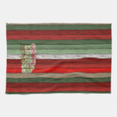 Donkerrood groen verweerde houten planken patroon theedoek (Horizontaal)