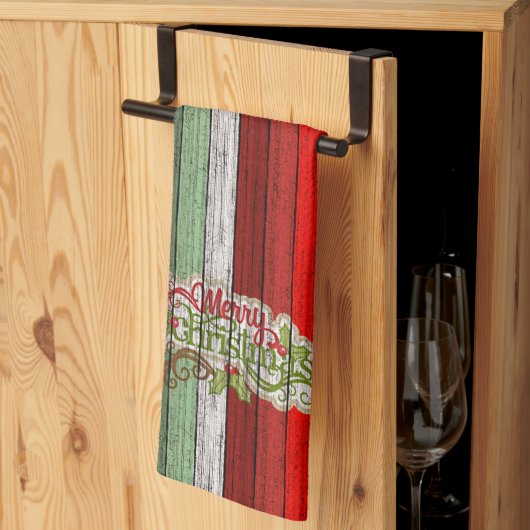 Donkerrood groen verweerde houten planken patroon theedoek (Derde Gevouwen)