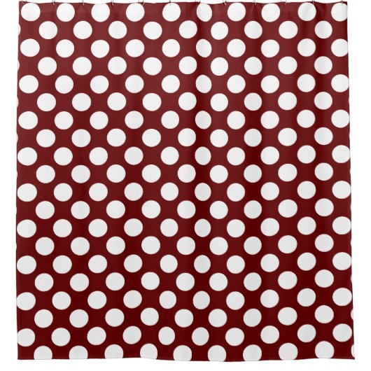 Donkerrood: Groot wit Polka Dot Patroon Douchegordijn (Voorkant)