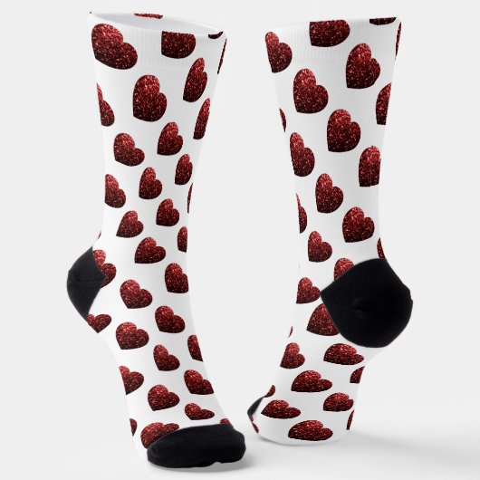 Donkerrood hart glitter sparkles patroon Monogram Sokken (Gebogen)