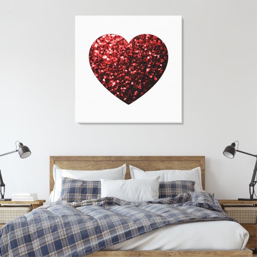Donkerrood hart namaak glitters glinsteringen canvas afdruk (Insitu (Slaapkamer))