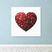 Donkerrood hart namaak glitters glinsteringen canvas afdruk (Insitu (Houten vloer))