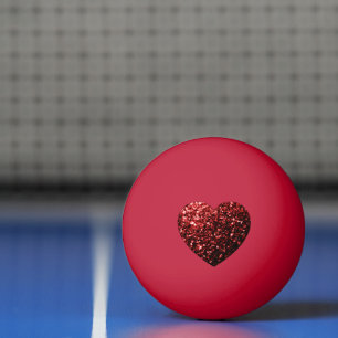 Donkerrood hart namaak glitters glinsteringen pingpongbal