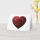 Donkerrood hart namaak glitters glinstert kaart (Gele Bloem)