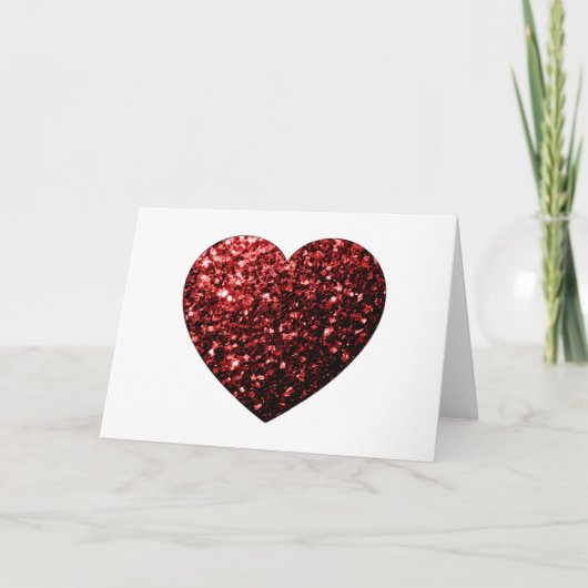 Donkerrood hart namaak glitters glinstert kaart (Voorkant)