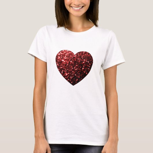 Donkerrood hart namaak glittersparrels t-shirt (Voorkant)