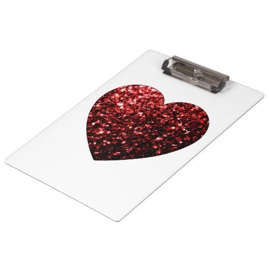 Donkerrood hart nep glitterspikkels klembord (Gekanteld)