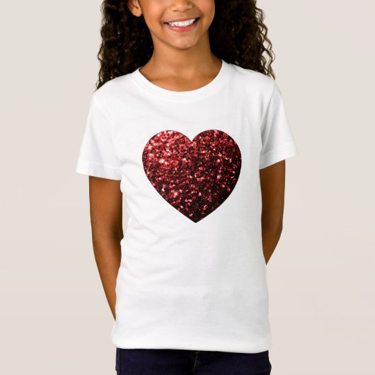 Donkerrood hart nep glitterspikkels t-shirt (Voorkant)