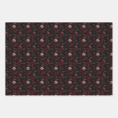 Donkerrood & Ivoren Bloemen op Zwart Inpakpapier Vel (Voorkant 2)