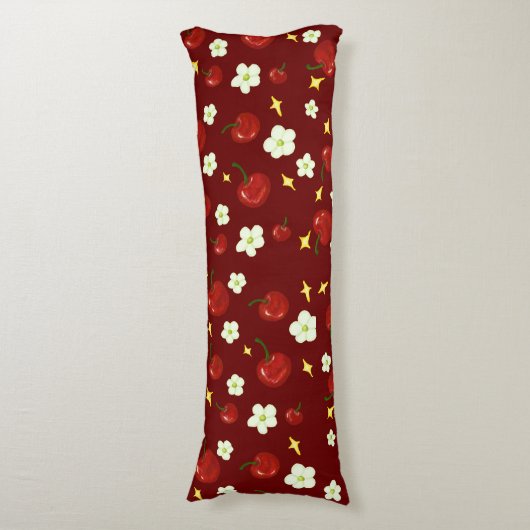 Donkerrood kersenpatroon lichaamskussen (Voorkant Verticaal)