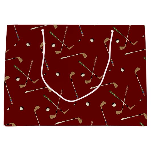 Donkerrood Klassieke Golf Golfer Club Ball Pattern Groot Cadeauzakje (Voorkant)