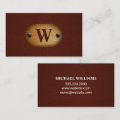 Donkerrood leder | Bruin leder Stitch Visitekaartje (Voorkant / Achterkant)