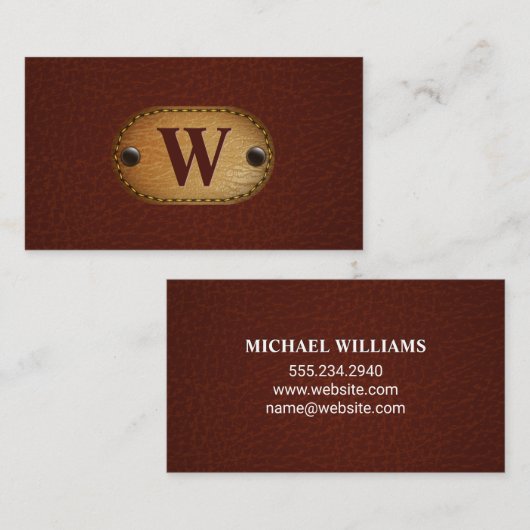 Donkerrood leder | Bruin leder Stitch Visitekaartje (Voorkant / Achterkant)