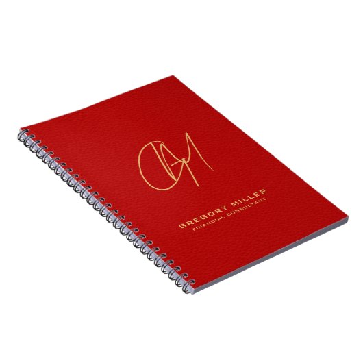 Donkerrood  leder Modern Monogram Notitieboek (Rechterzijde)