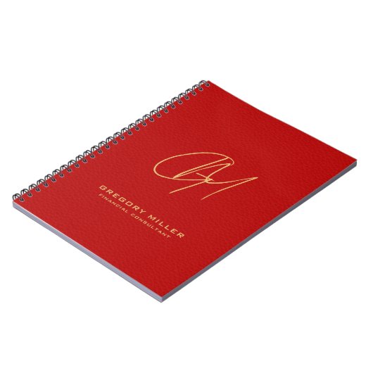 Donkerrood  leder Modern Monogram Notitieboek (Linkerzijde)