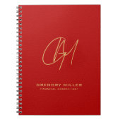 Donkerrood  leder Modern Monogram Notitieboek (Voorkant)