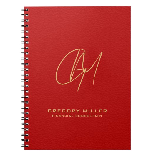 Donkerrood leder Modern Monogram Notitieboek (Voorkant)