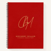 Donkerrood  leder Modern Monogram Notitieboek (Voorkant)