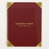 Donkerrood lederen afbeelding afdrukken met gouden planner (Voorkant)