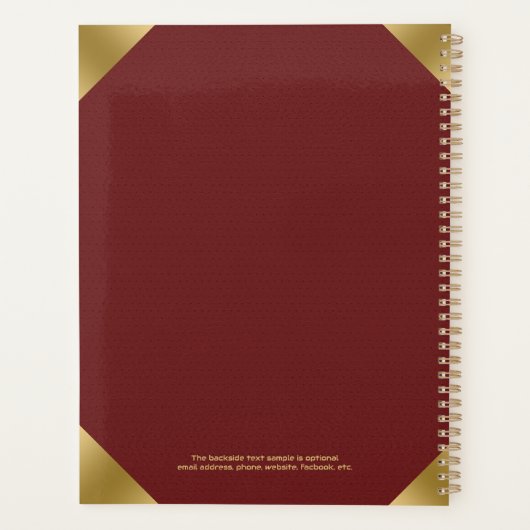 Donkerrood lederen afbeelding afdrukken met gouden planner (Achterkant)