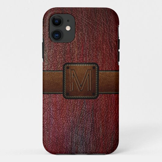 Donkerrood lederen look bruin label Case-Mate iPhone case (Achterkant)
