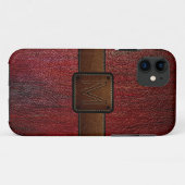 Donkerrood lederen look bruin label Case-Mate iPhone case (Achterkant (horizontaal))