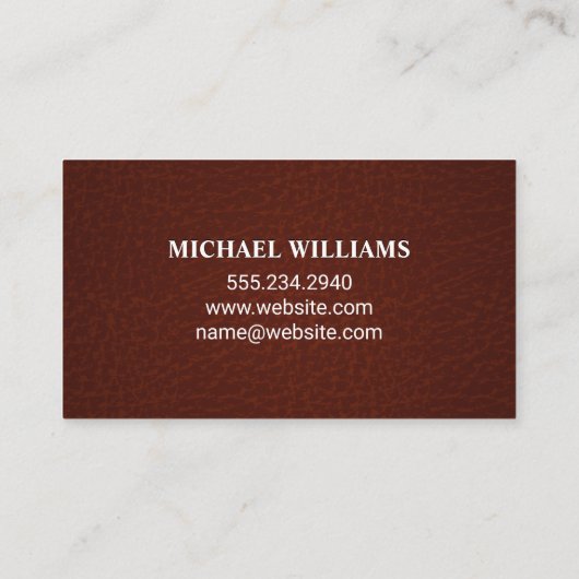 Donkerrood Leer | Bruine Leerstiksel Visitekaartje (Achterkant)