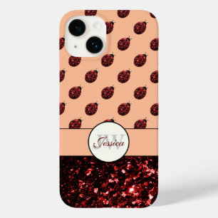Donkerrood lieveheersbeestje glitter sparkles perz Case-Mate iPhone 14 hoesje