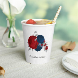 donkerrood & marineblauw bloemen zilver papieren bekers