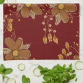 Donkerrood met bruine bloem theedoek (Gevouwen)