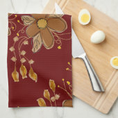 Donkerrood met bruine bloem theedoek (Quarter Fold)