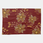 Donkerrood met bruine bloem theedoek (Horizontaal)