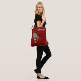 Donkerrood met waterverf bladeren & bessen genoemd tote bag