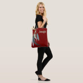 Donkerrood met Waterverf Bladeren Genoemd Tote Bag (Op model)