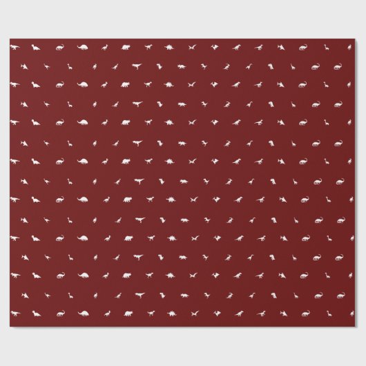 Donkerrood met witte dinosaurus silhouetten cadeaupapier (Vlak)